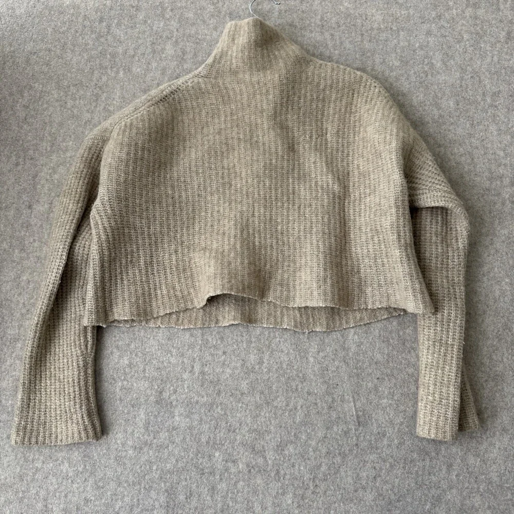 Aritzia Babaton‎ Wool Blend Half-Zip Crop Sweater Women's XXS Tan